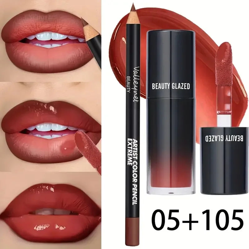 Velvet Texture Lip Makeup Set - Matte Effect, Moisturizing, Natural Finish, 2 Pieces
