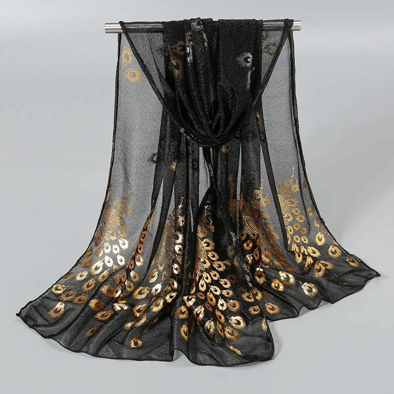 Peacock Bronzing Scarf Women’s Lightweight Breathable Shawl Travel Beach Wrap