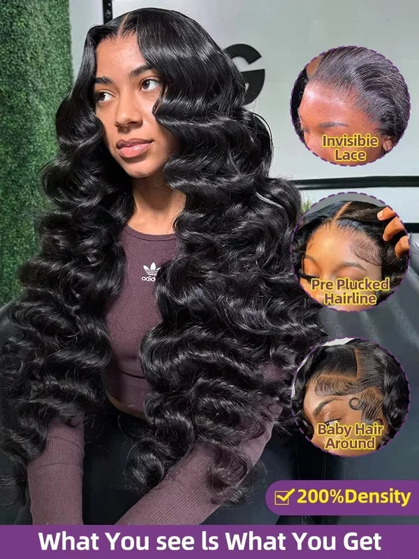Deep Wave Human Hair Wig 13x6 HD Transparent Lace 220 Density Curly Front Wigs