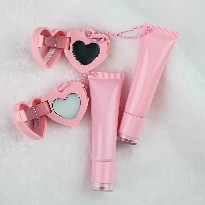 Private Label Lip Oil & Blush Set with Custom Logo & Heart Mirror - Lip Gloss Keychain