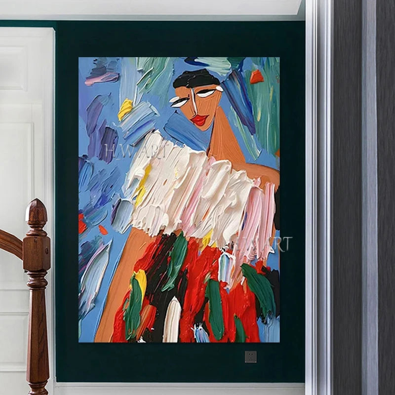 Abstract Woman Oil Painting Wall Art No Frame Thick Acrylic Texture Canvas