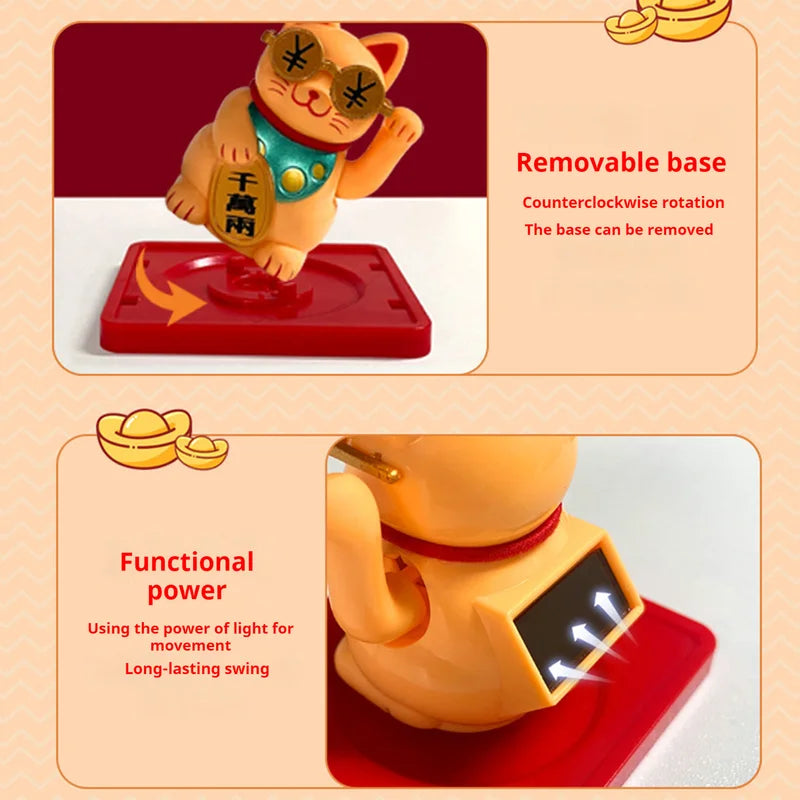Mini Solar Lucky Cat Figurine with Acrylic Cover for Desk & Car Decor - Good Luck Gift