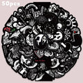 50pcs Black & White Skull Sticker Set Cartoon Graffiti Decals for Phone Laptop Luggage DIY