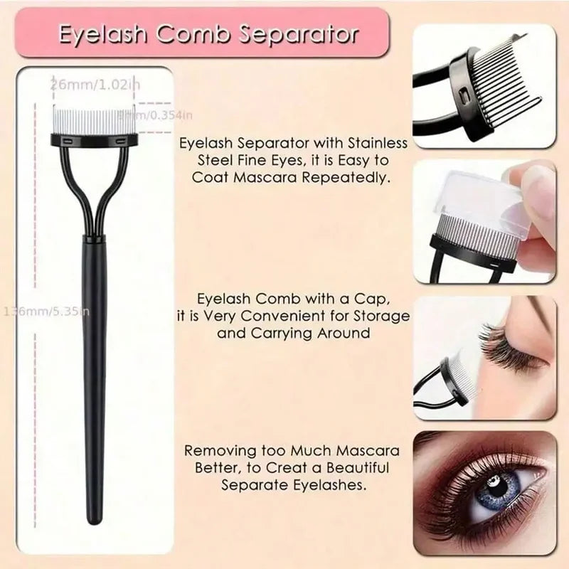 Eyebrow Brush & 11-in-1 Eyelash Grooming Kit with Curler, Separator & Refills