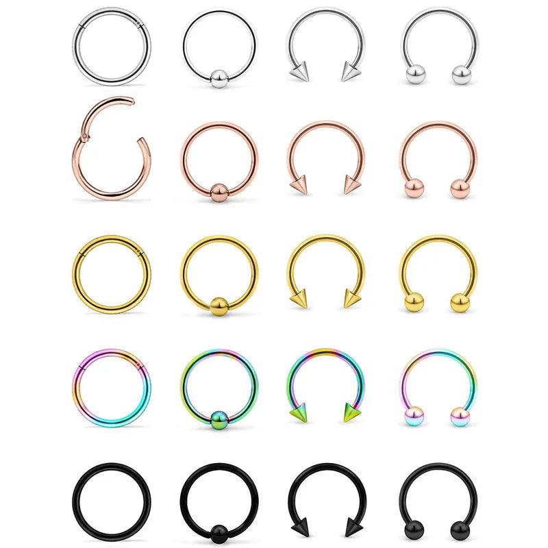 Multiple Styles Body Jewelry Set - Septum Nose Hoop & Lip Labret Earrings