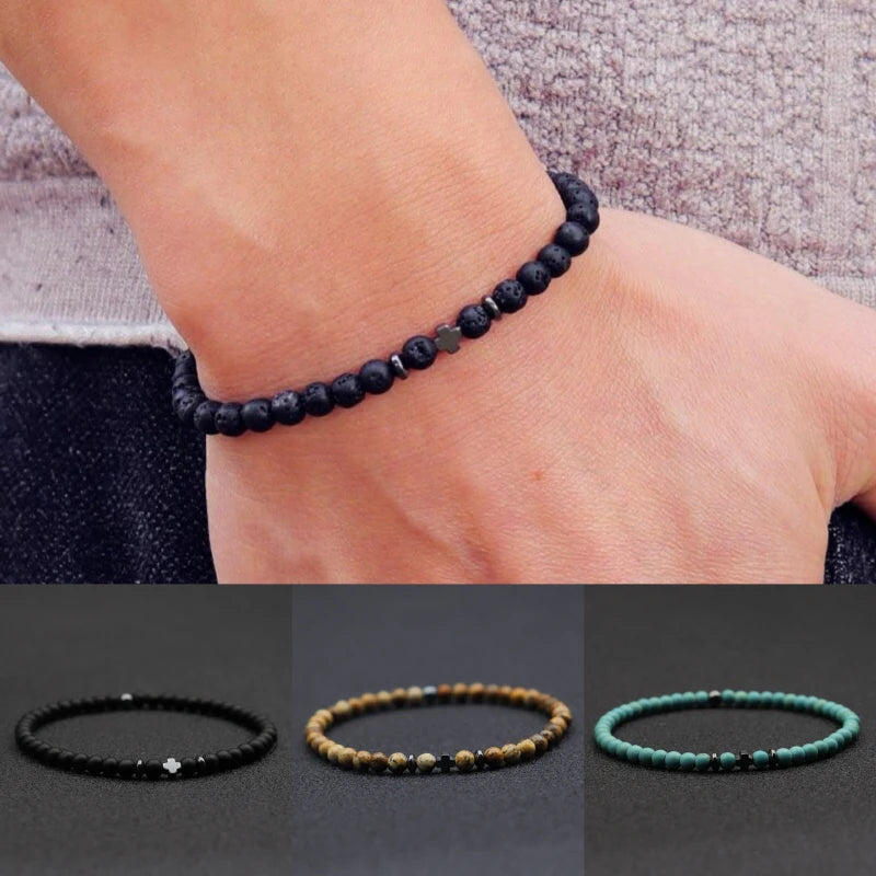 Men's Hematite Beaded Bracelet 4mm Strand Yoga Meditation Jewelry