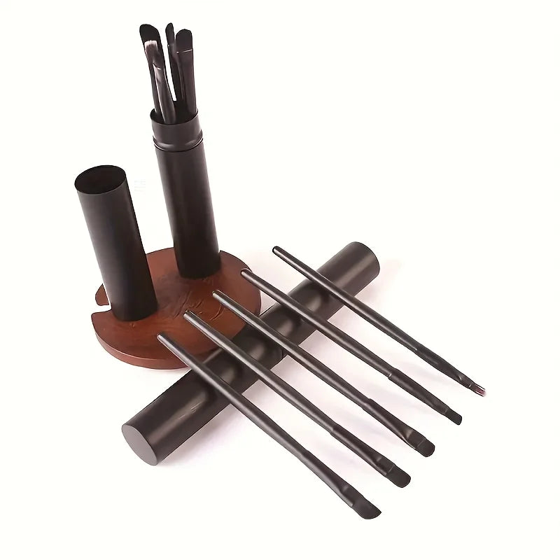 5-Piece Makeup Brush Set with Eye Shadow and Concealer Brushes - Portable Travel Kit