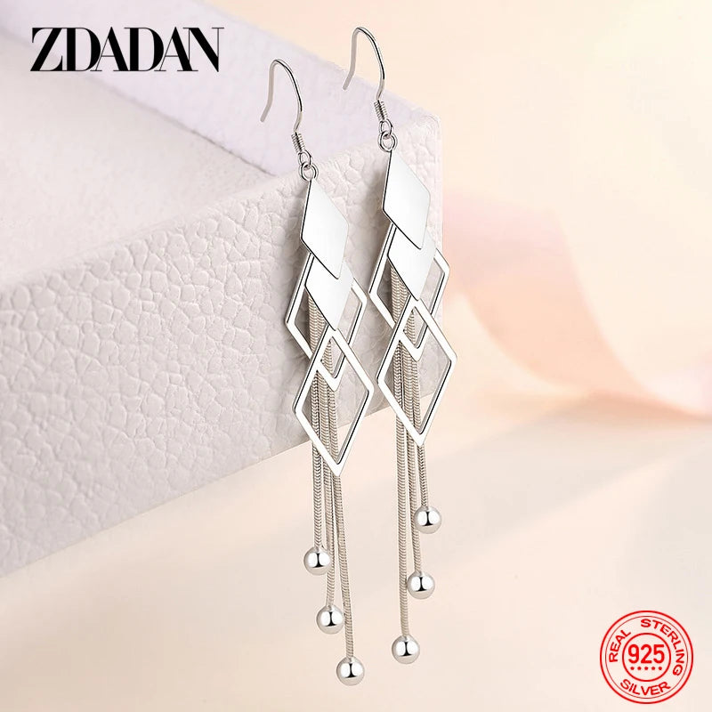 Sterling Silver Geometric Tassel Drop Earrings for Women Wedding Jewelry