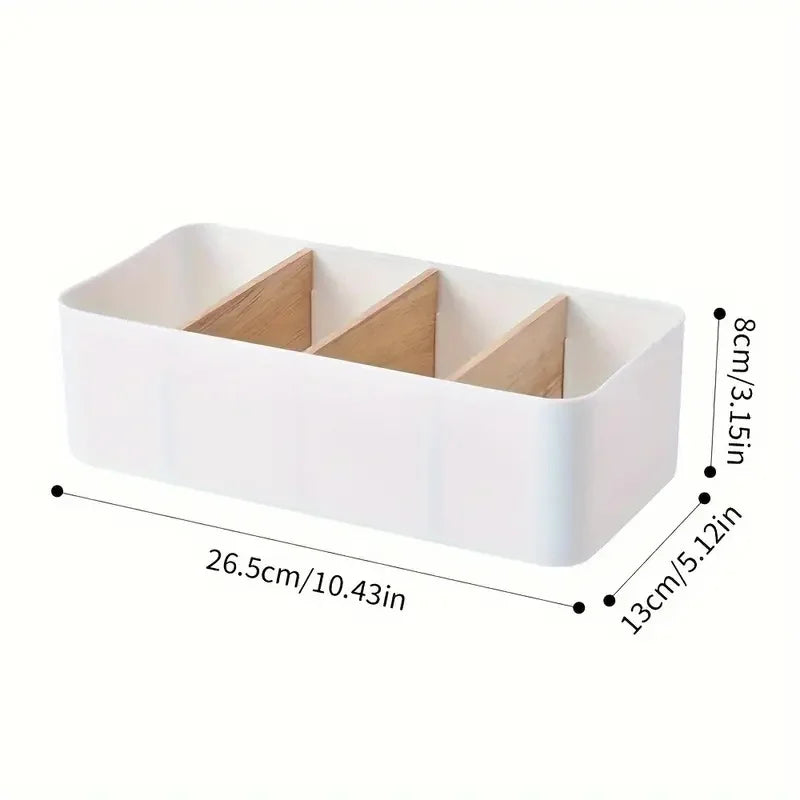 Multi-Function Desktop Storage Box with Bamboo and Wood, Remote Control & Cosmetic Organizer