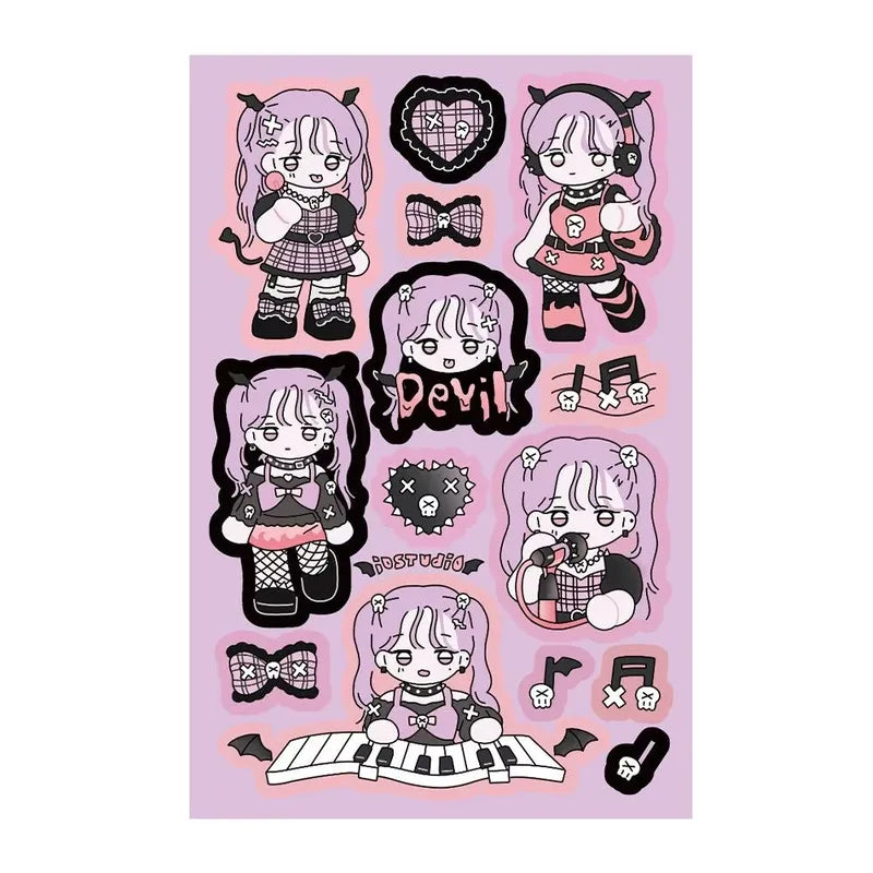 Kids Cartoon Girl Stickers Set - 3 Korean Flat Q-Version Character Decals for DIY Crafts