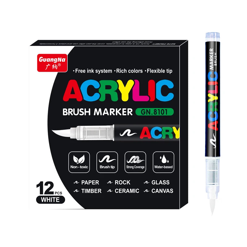 16 Colors Liquid Acrylic Paint Pen Set for Rock Stone Glass Fabric Ceramic Craft