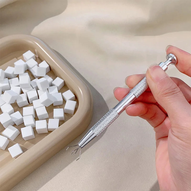 Stainless Steel Nail Art Sponge Tweezer Manicure Dotting Pen & Brush Tool