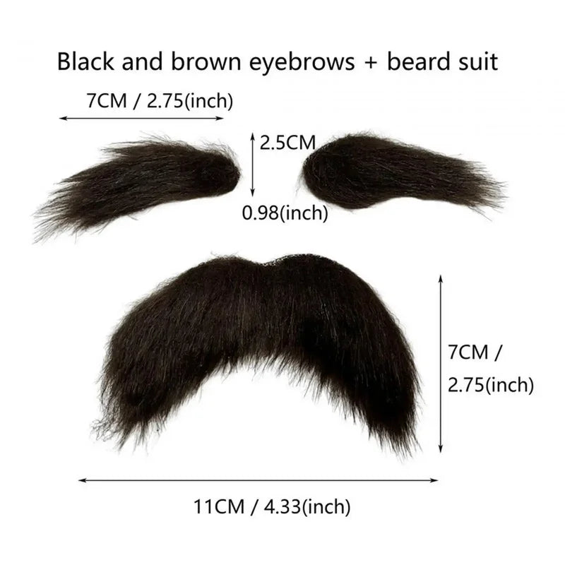 Self-Adhesive Fake Mustache and Eyebrow Set for Halloween & Costume Parties