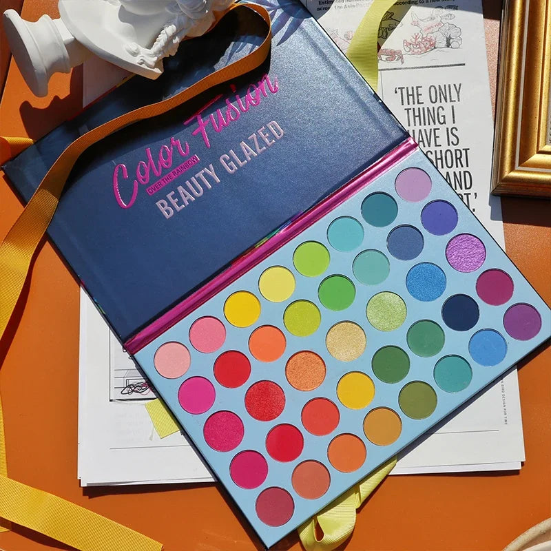 Rainbow Eyeshadow Palette with 39 Neon Glitter Shades Long Lasting Makeup