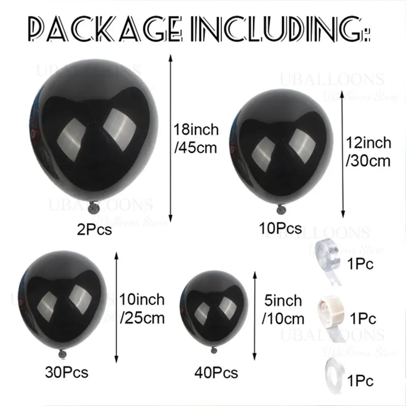 Black Latex Balloons Garland Arch - 5/10/12/18 Inch Party Decor