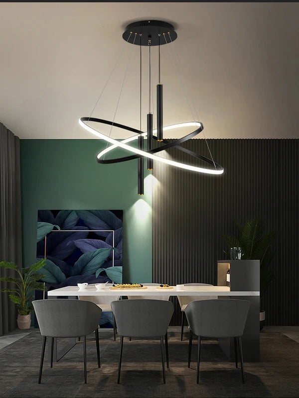 Modern Round LED Chandelier for Living Room Dining Kitchen Pendant Light Fixture
