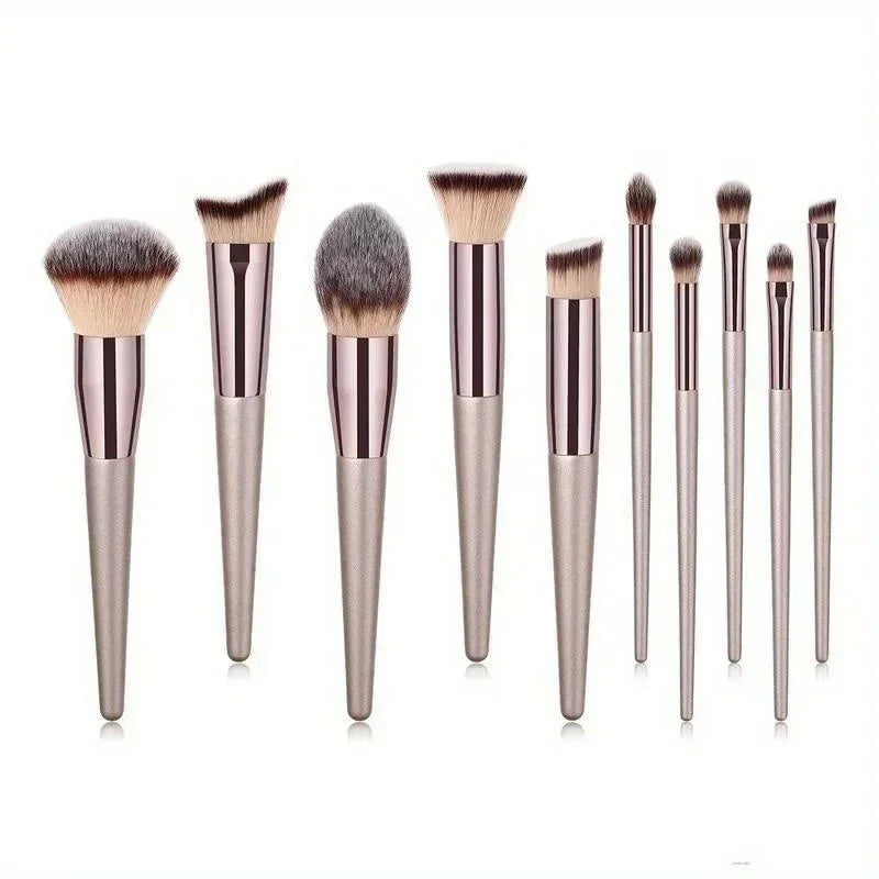 10-Piece Makeup Brush Set with Champagne Gold Handles - Vegan, Cruelty-Free Face & Eye Tools