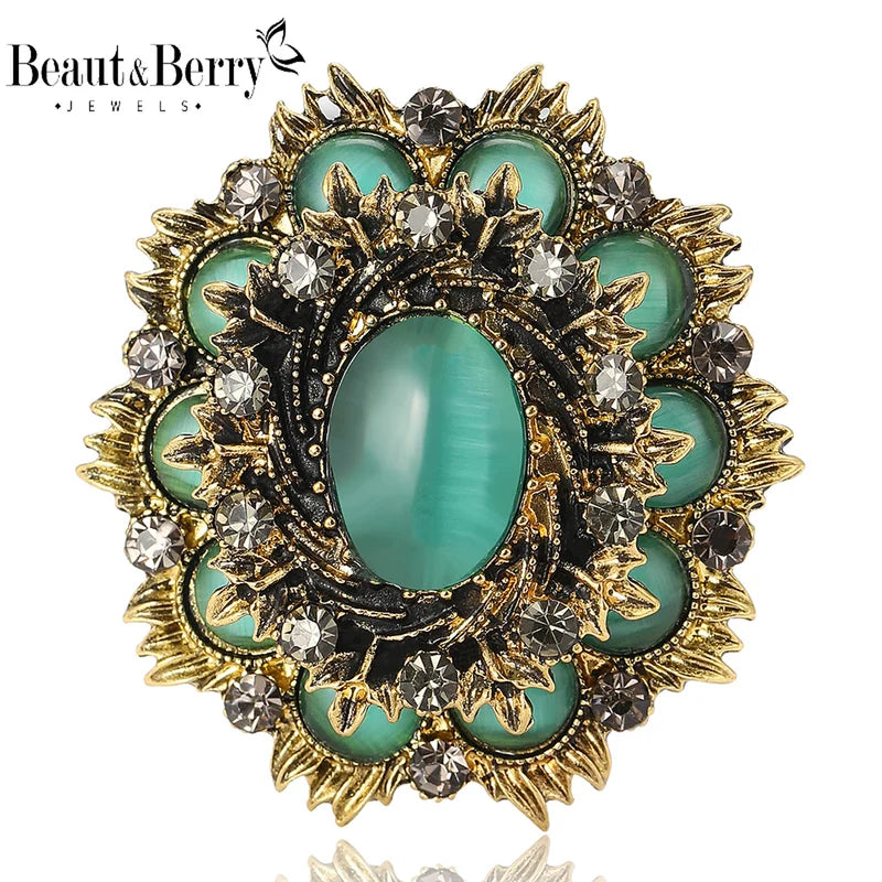 Vintage Baroque Brooches for Women Rhinestone Round Badge Pins Casual Party Gift
