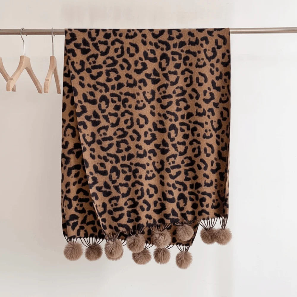 Double Sided Fleece Leopard Print Scarf - Cozy Winter Wrap for Women