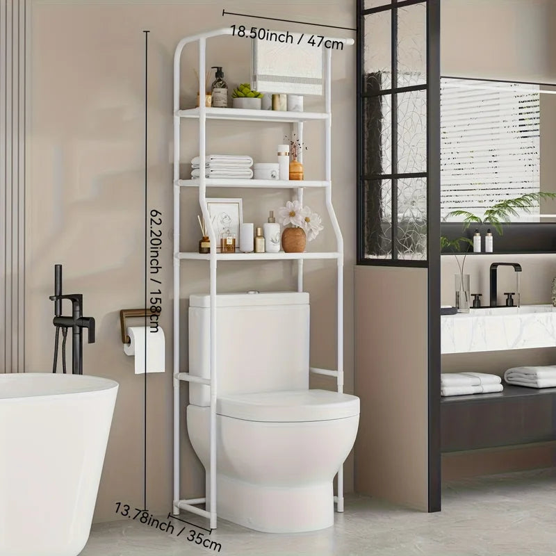 Multi-Layer Metal Bathroom Storage Rack with Toilet Paper Holder - Balcony Washing Machine Shelf