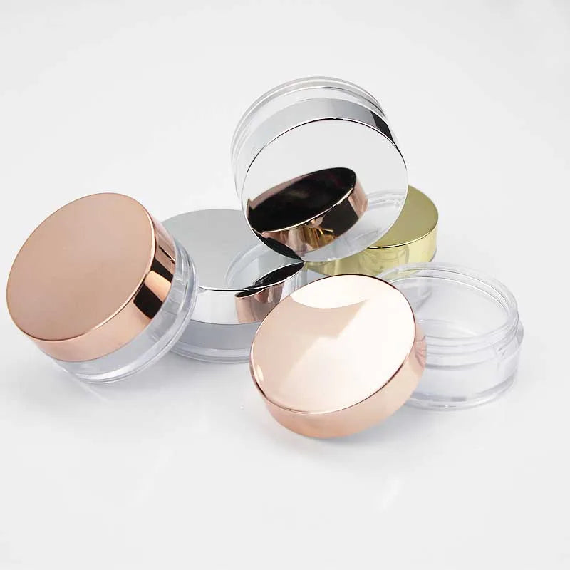 50pcs Small Cosmetic Jars with Rose Gold Lids - Refillable Plastic Containers for Lip Balm Eyeshadow Cream