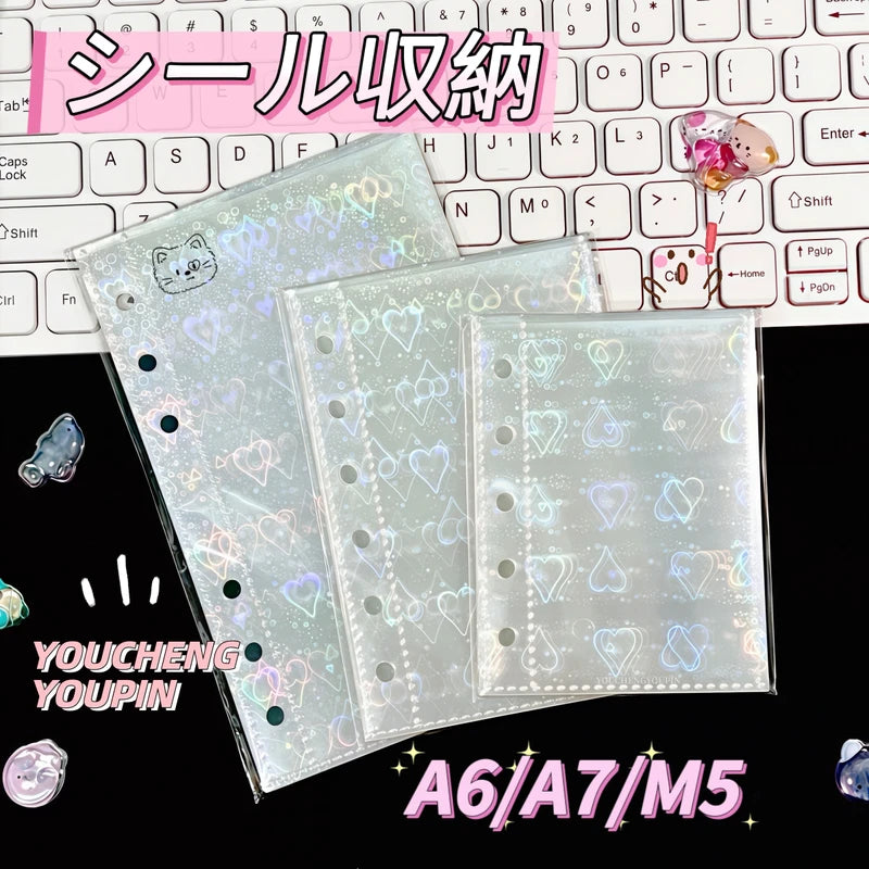 A6/A7/M5 Transparent Laser Flower Heart Inner Pages for Refillable Notebooks