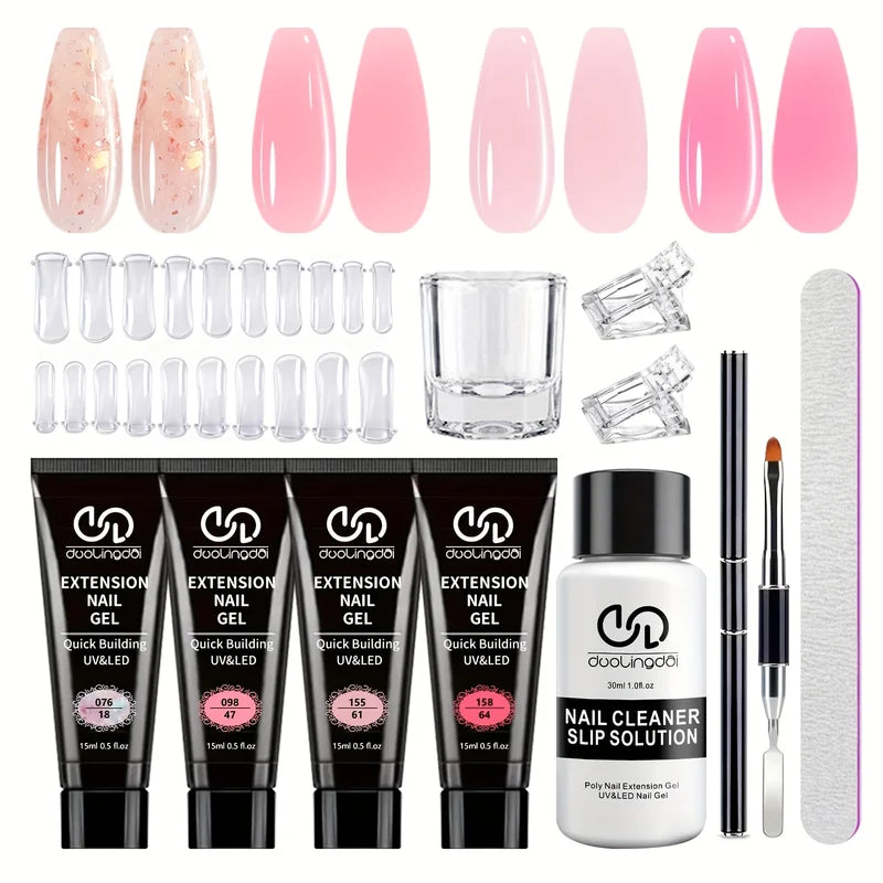 Poly Gel Nail Kit with 4 Colors - Quick Dry, Curable DIY Gel Nails
