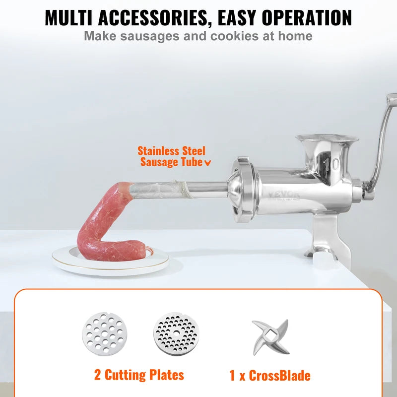Manual Meat Grinder Stainless Steel Hand Crank Sausage Maker Clamp