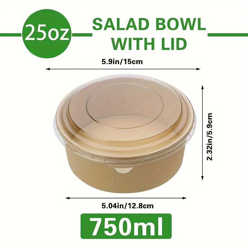 Disposable Paper Bowl Set with Lids - 25Oz Food Containers for Soup Salad Meal Prep