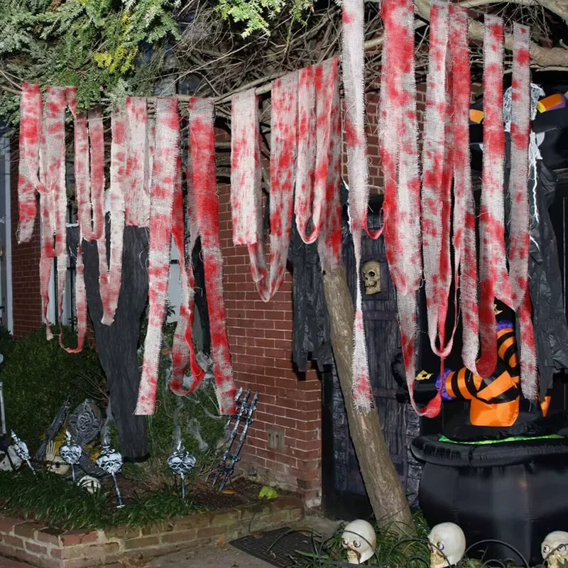 10M Artificial Blood Bandage Cloth Halloween Scary Decor Prop for Terror Theme Party
