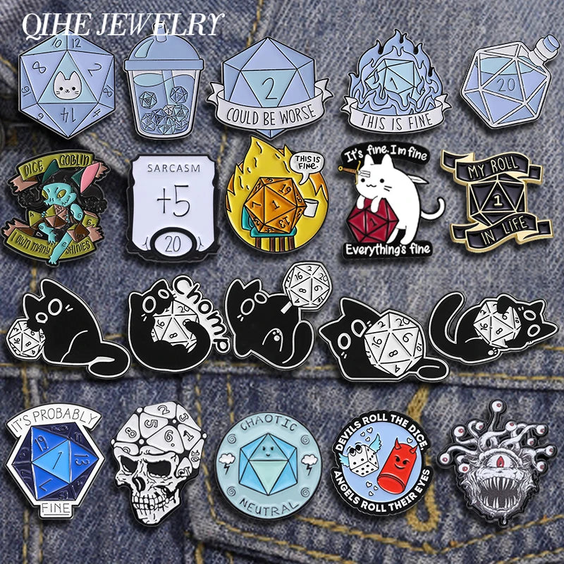 TRPG DICE Collectible Enamel Badge Pins - Gaming Brooches for Fans