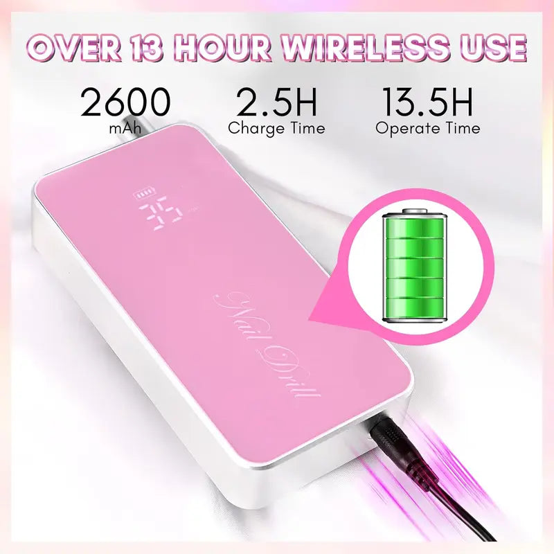 Professional Electric Nail Drill 35000RPM Rechargeable Efile for Nail Art
