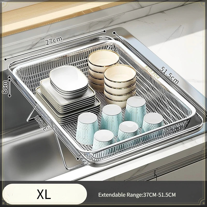 Stainless Steel Sink Drain Rack Kitchen Organizer Retractable Large Capacity Durable