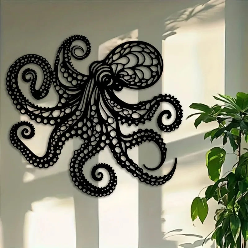 Large Metal Octopus Wall Art Sculpture - Nautical Gothic Tentacle Decor