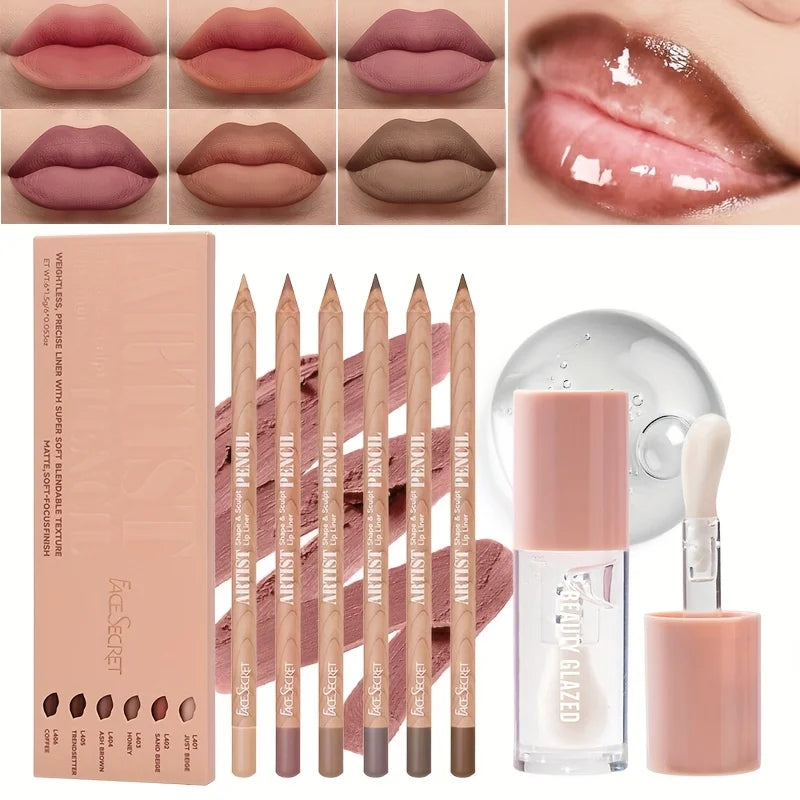 Lipliner & Lip Oil Set - Matte Waterproof Lip & Eye Makeup Combo