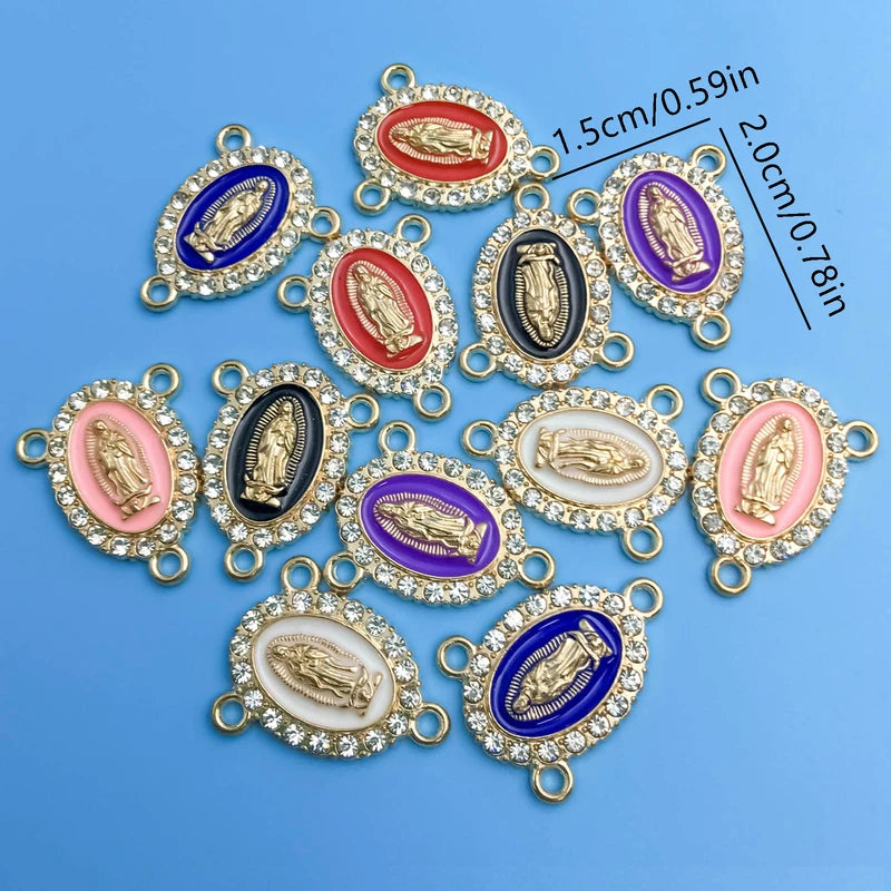 10/12Pcs Rhinestones Enamel Virgin Mary Charms for Jewelry Making Findings & Crafting