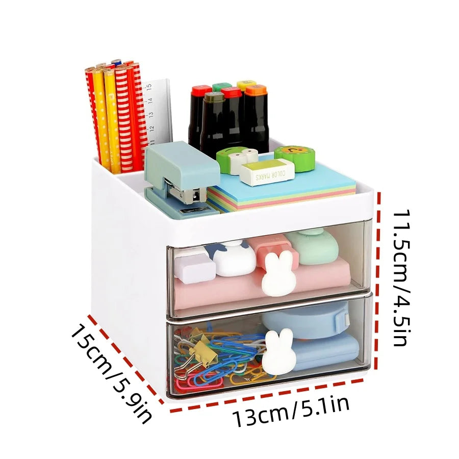 Transparent Drawer Storage Box with Sliding Drawers and Top Compartment for Office and Cosmetics Organization