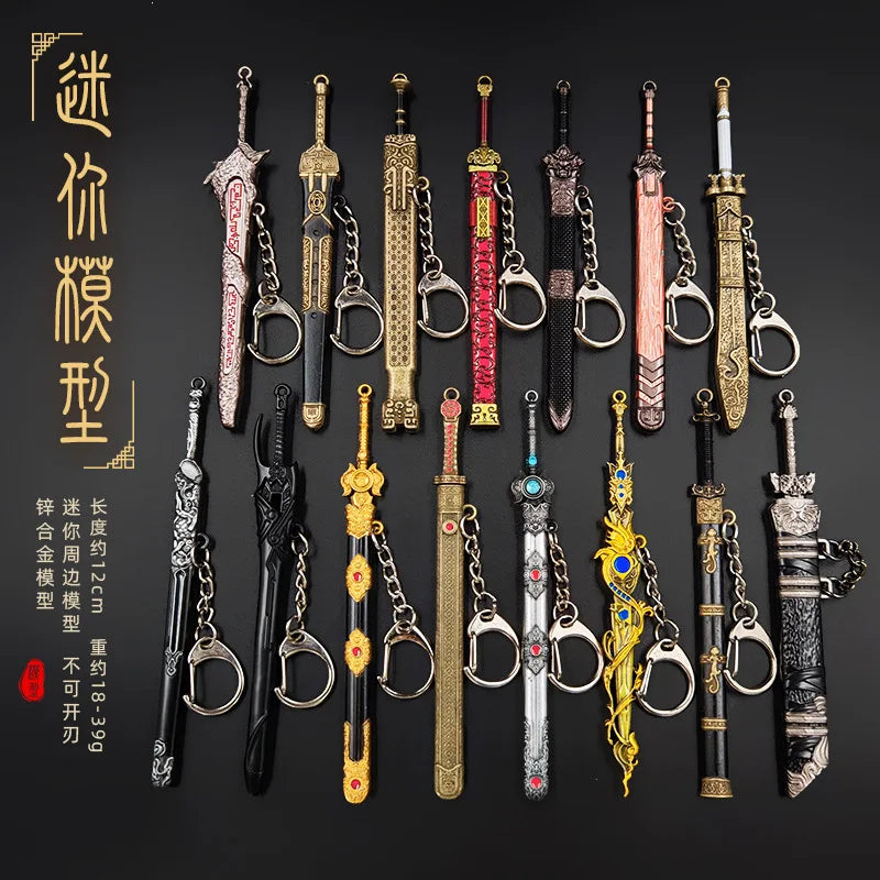 Mini Ancient Sword Metal Keychain Retro Chinese Cold Weapon Pendant Collectible