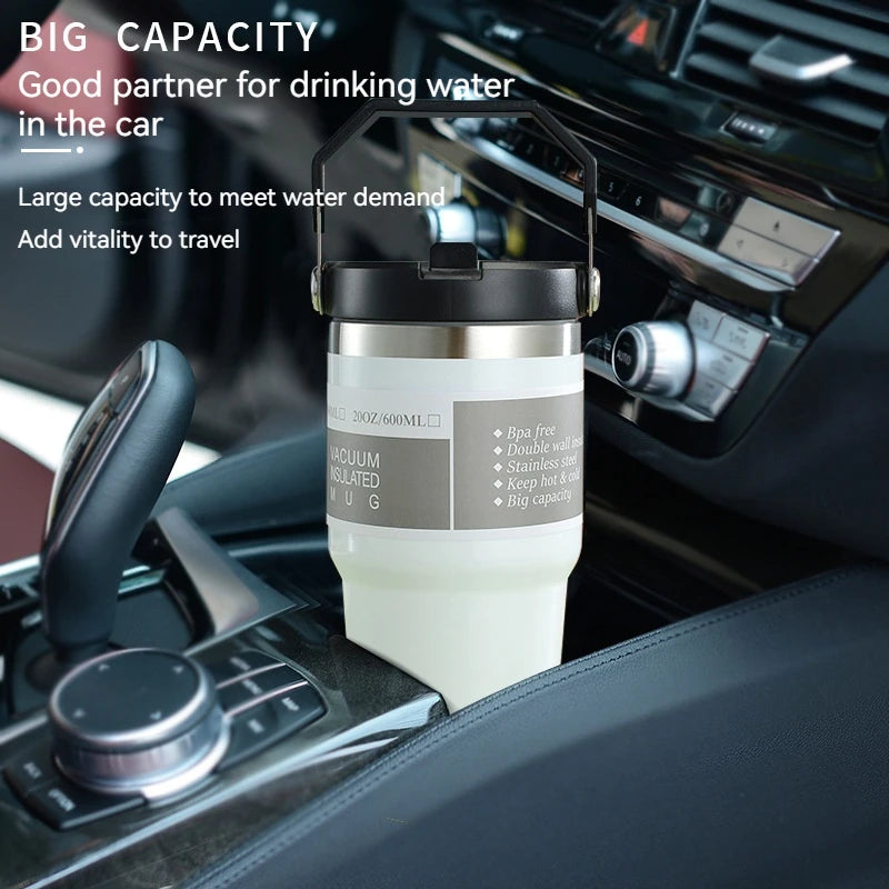 Insulated Stainless Steel Water Bottle with Straw - 600ml/890ml Thermal Mug