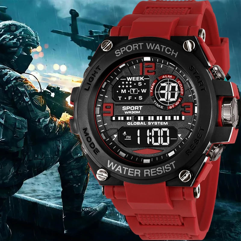 Digital Sports Watch for Men Waterproof LED Stopwatch with Calendar & Luminous Display