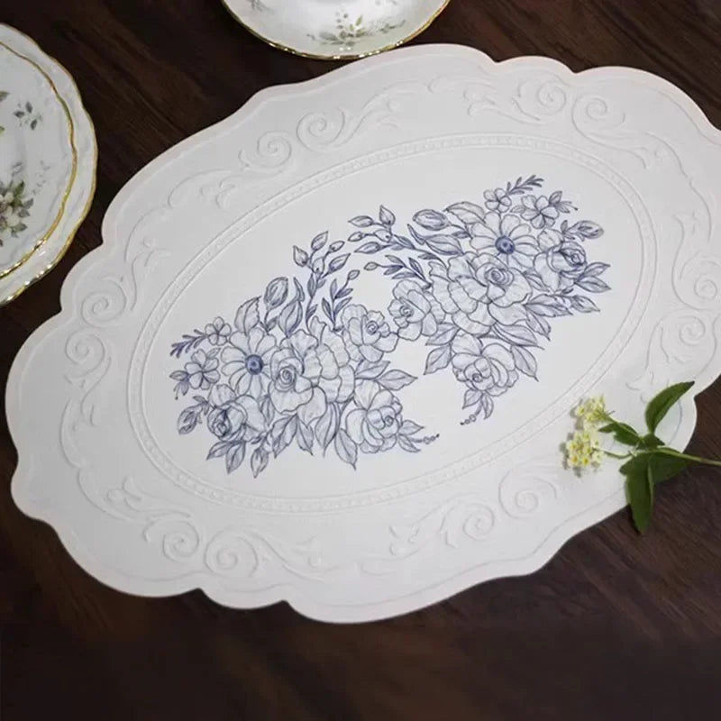 Silicone Carved Floral Placemat - Waterproof Table Mat for Dining & Kitchen