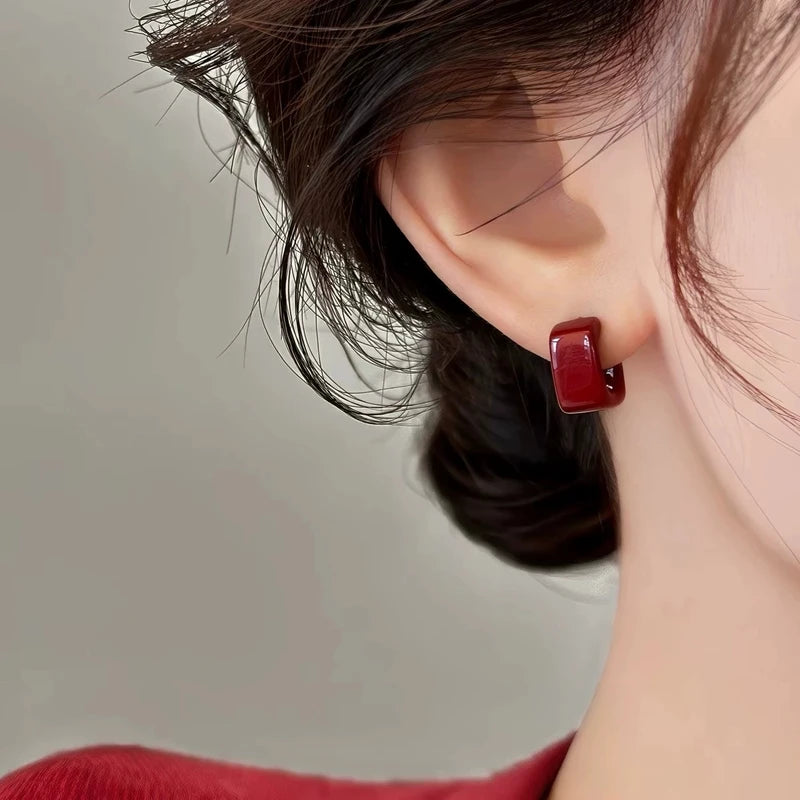 Red Wine Drip Glaze Ear Stud Earrings for Women Girl Jewelry Gift Party