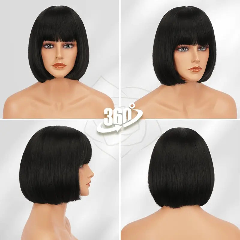 Short Bob Wig for Women - 12 Inch Synthetic Hair with Bangs, Natural Look, Halloween & Costume Hair