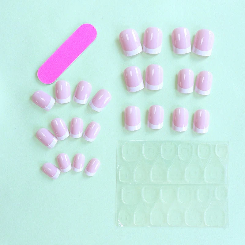 24PCS Short Square Fake Nail Set with French Design for Nail Art & DIY Manicure