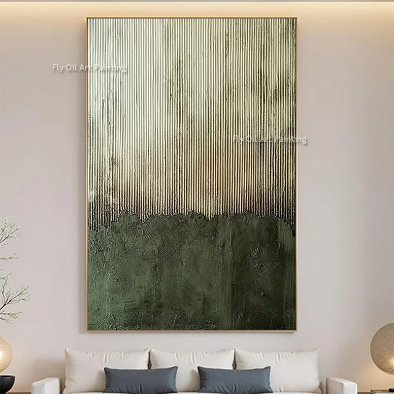 Large Abstract Wall Art Canvas - Thick Texture Grass Green Beige Handmade Oil Painting for Home Decor