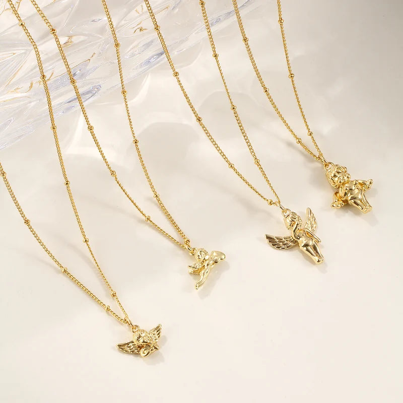 Angel 3D Pendant Charm Necklace for Women 18K Gold Plated Brass 45cm+5cm