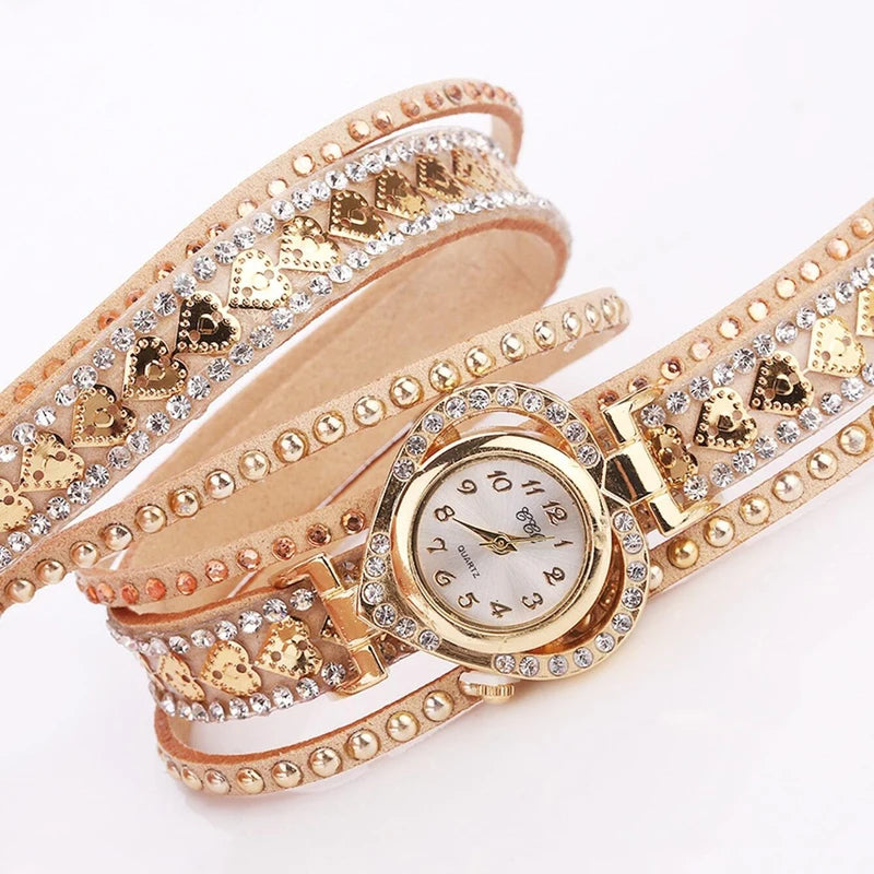 Fashion Rhinestone Heart Dial Women’s Watch with Velvet Band