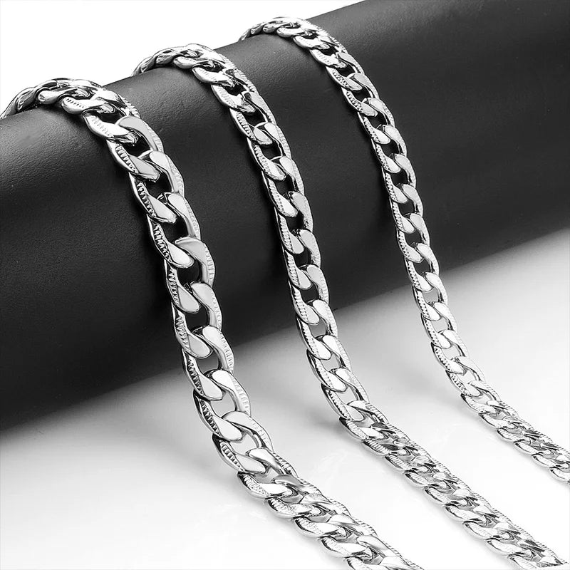 Fashion Cuban Chain Necklace for Men and Women Silver Stainless Steel Hip-Hop Jewelry