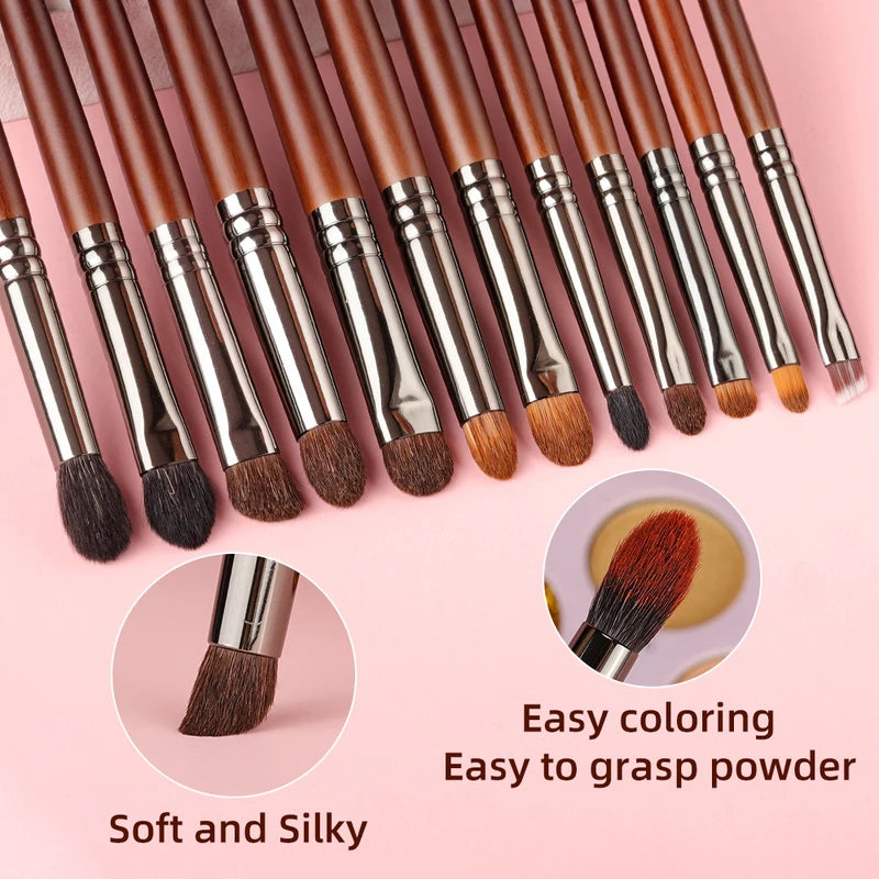 Professional Makeup Brush Set for Eyes and Face - 9/12 Pcs Natural & Synthetic Bristles