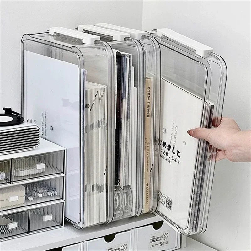 Acrylic Desktop Paper Storage Box with Lid - Clear File Organizer for A4 Documents